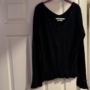 Tommy Hilfiger Black V-Neck Long Sleeve Top